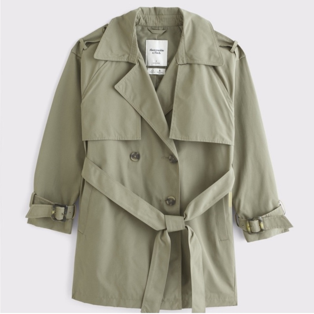 Abercrombie Mid-Length Trench Coat Green Gray Small